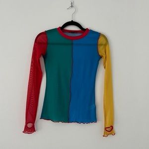 current mood primary instincts colorblock mesh top